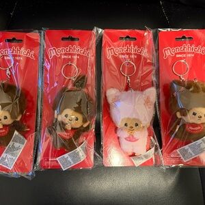 Bundle of 4 Monchhichi Plush Keychain - Pink & Brown Assorted